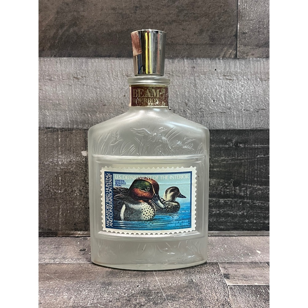 Jim Beam Duck Stamp Series Decanter 2nd Ed 1979 Green-Winged Teal Frosted Glass